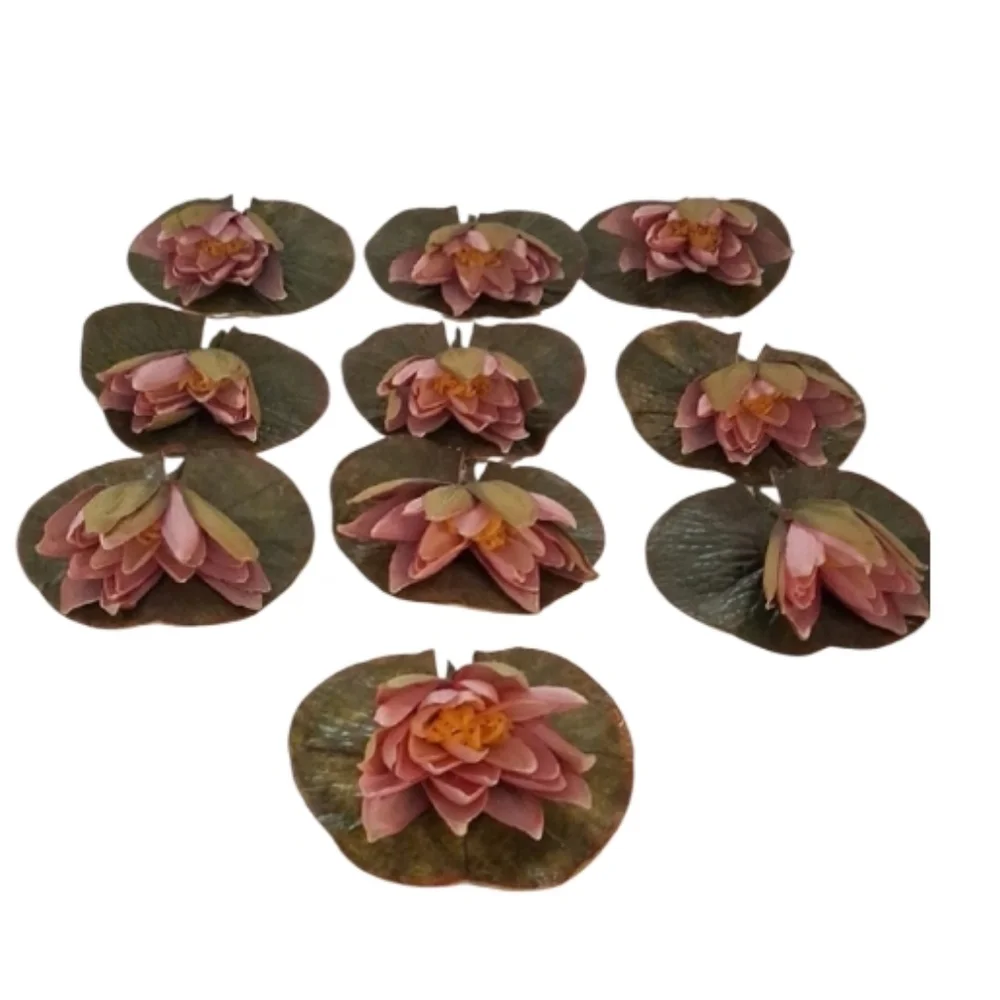 Handmade Pink Faux Water Lily Lotus Pond Picks Craft Floral Decor Set of 10